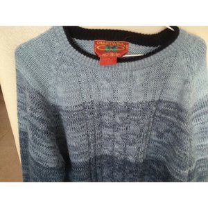 Chartwell  Men's Cable Knit Sweater Large Colorblock Ombre Blue Vintage 90s